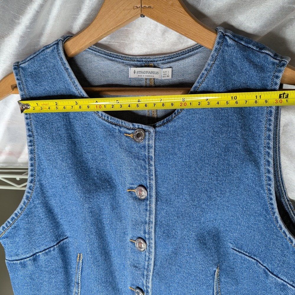 Zara Blue Denim Button-Front Women's Vest A-1025 - Picture 8 of 10
